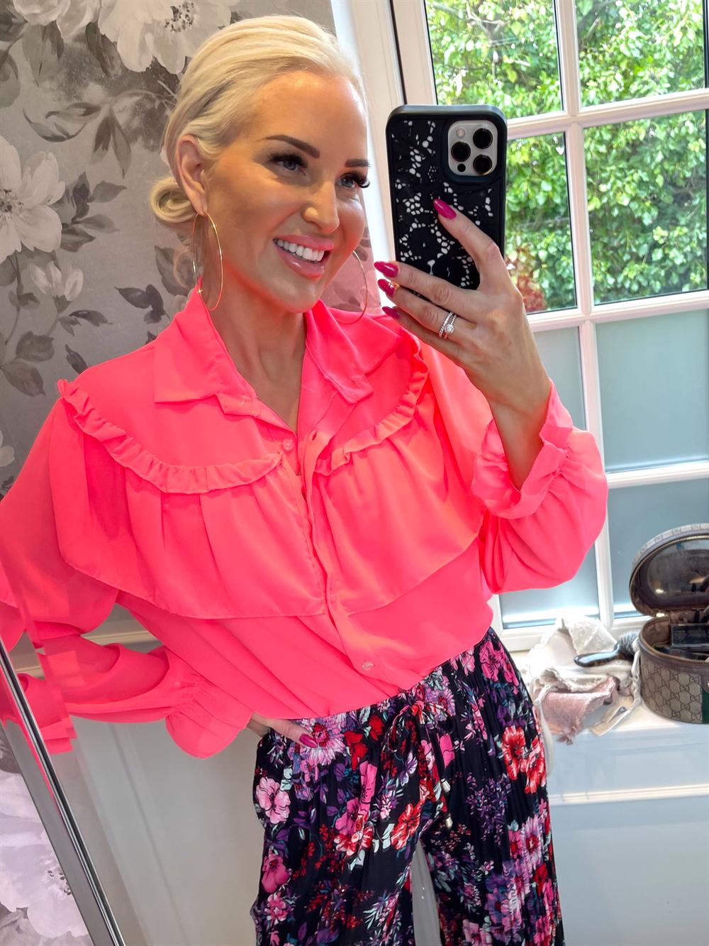 Chia - Tunikaskjorte i chiffon med flæser